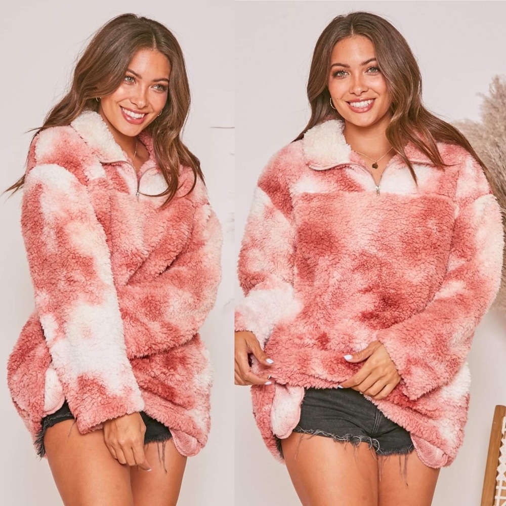 ✨ON SALE✨ *LAST 1* Chloe Pink Tie Dye Sherpa Jacket - Picture 2 of 6